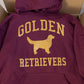 Golden Retrievers Collegiate Hoodie, Burgundy with Distressed Gold Print