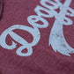 Doggies Script Hoodie, Heather Burgundy with Distressed Gray Print