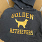 Golden Retrievers Collegiate Hoodie, Dark Heather Gray with Distressed Gold Print